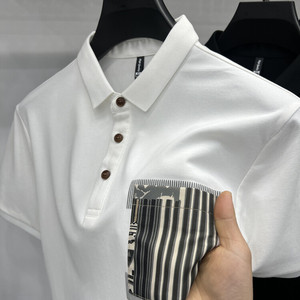 高品质拼料口袋撞色polo衫男短袖韩版半截袖2024夏季男士休闲体恤