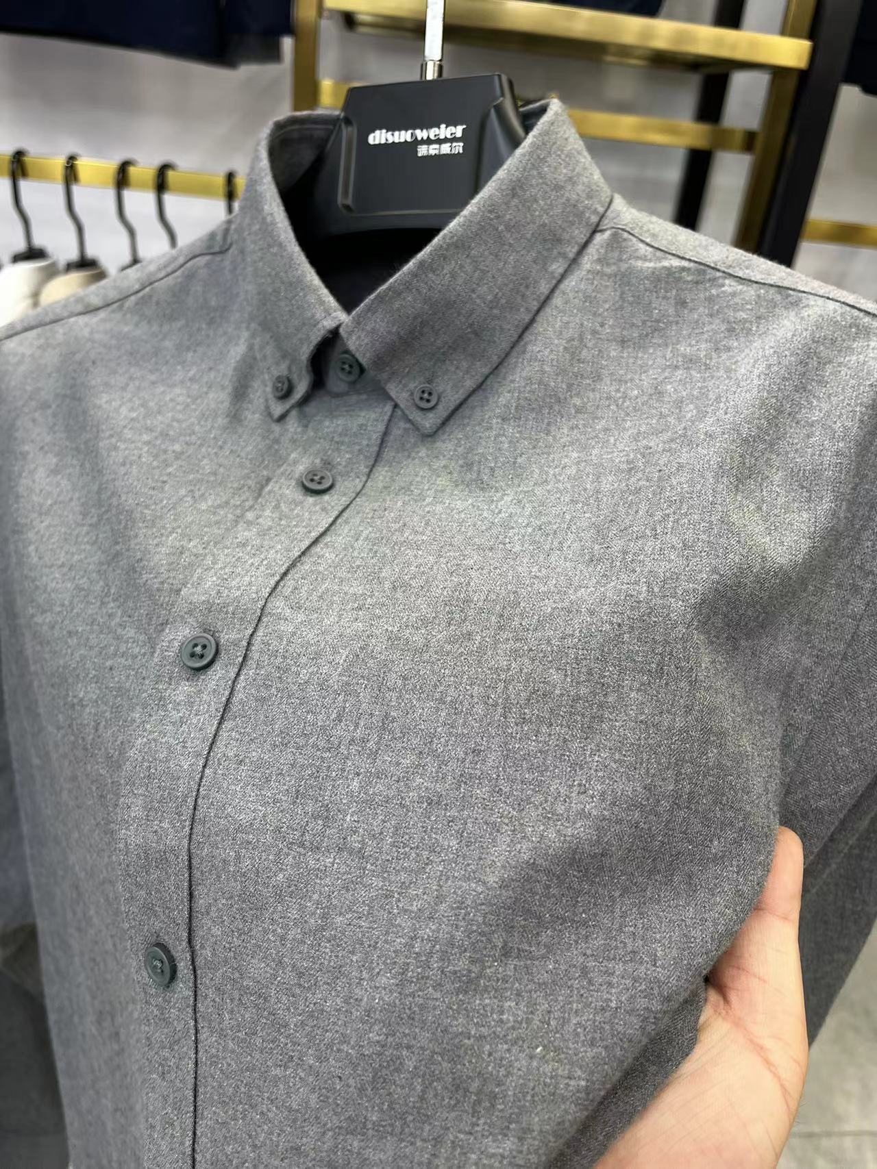 花灰色纺洗水棉纯色休闲男士衬衫高端商务长袖上衣中青年宽松衬衣