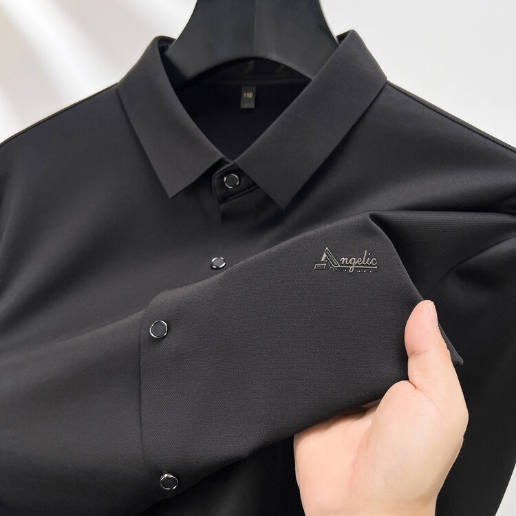 2025年春季高端字母印花灰色长袖衬衫男中青年商务休弹力透气衬衣