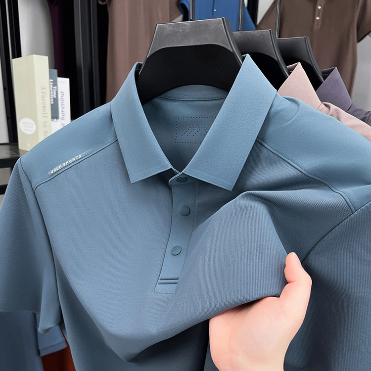 2025夏季新款中年冰丝速干面料polo衫短袖男士T恤衫翻领宽松体恤