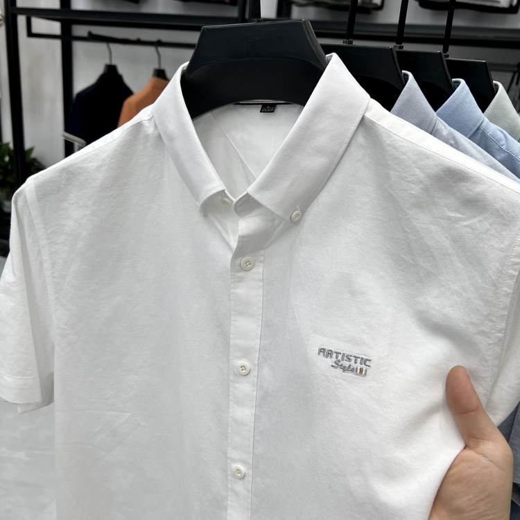 2025夏季新款牛津纺纯棉短袖衬衫男高档中年纯棉时尚休闲商务衬衣