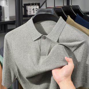 新款 冰丝纯色polo衫 针织衫 t恤男士 一粒扣天丝莱赛尔针织短袖 夏季