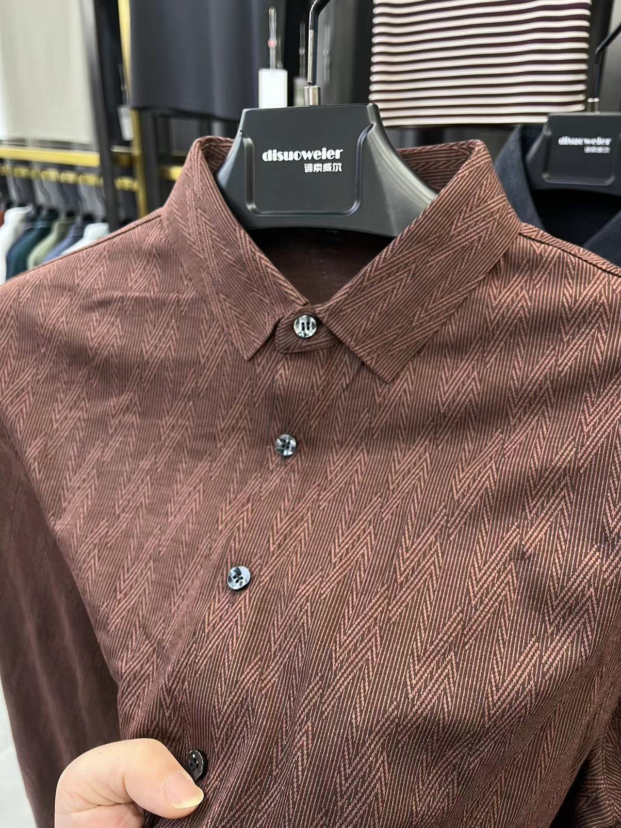 高端品质羊毛纹理定位衬衫男士长袖春秋中青年商务休闲衬衣免烫潮