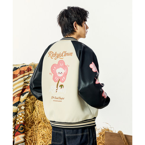 RIC小狗与小花插肩袖棒球服夹克