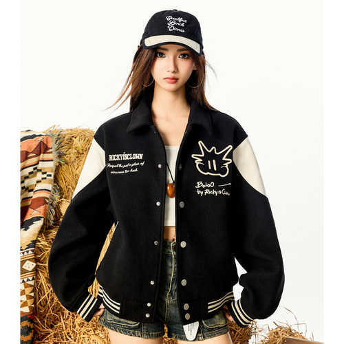 RIC菠萝头贴皮绣棒球服夹克潮牌