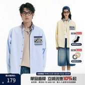 男长袖 衫 秋季 潮牌情侣蓝色长袖 衬衣外套女 新款 RIC民族风条纹衬衫