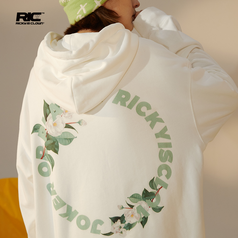 RickyisClown JOKE RiC小丑山茶花圆圈字连帽卫衣男潮牌休闲帽衫