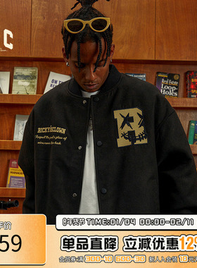 「魏哲鸣同款」RIC撕裂笑脸棒球服外套情侣装美式秋冬棒球衫夹克