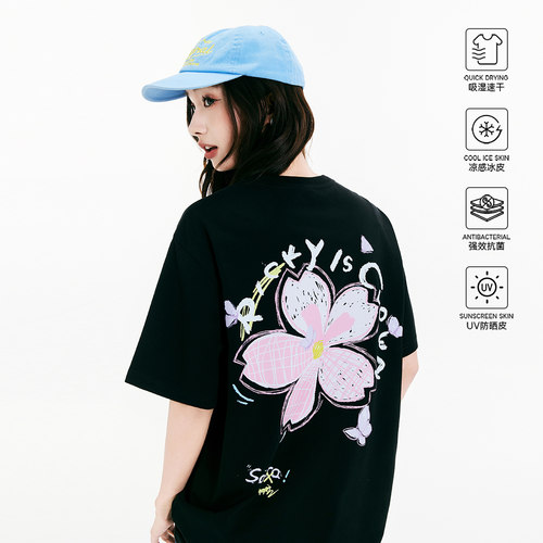 RIC蜡笔樱花凉感短袖T恤男女同款