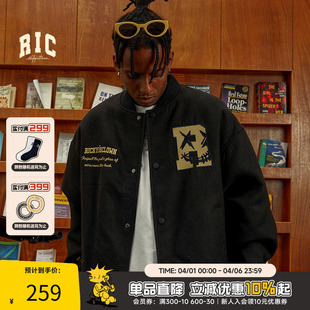 「魏哲鸣同款 美式 秋冬棒球衫 夹克 」RIC撕裂笑脸棒球服外套情侣装