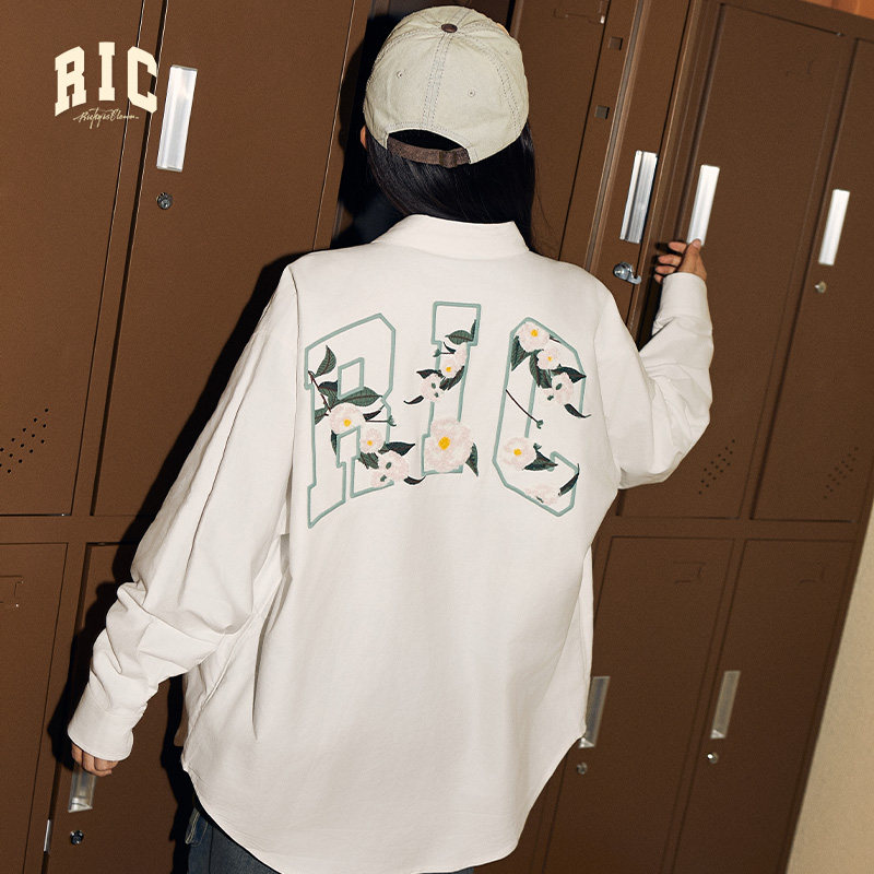 RIC山茶花长袖美式衬衫情侣装图片