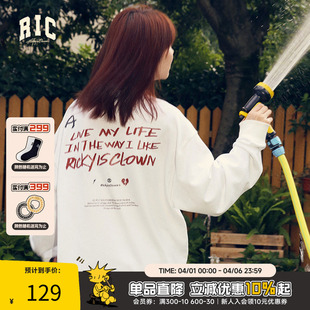 潮牌美式 RIC黑胶唱片长袖 T恤男秋季 新款 上衣女 复古宽松情侣打底衫