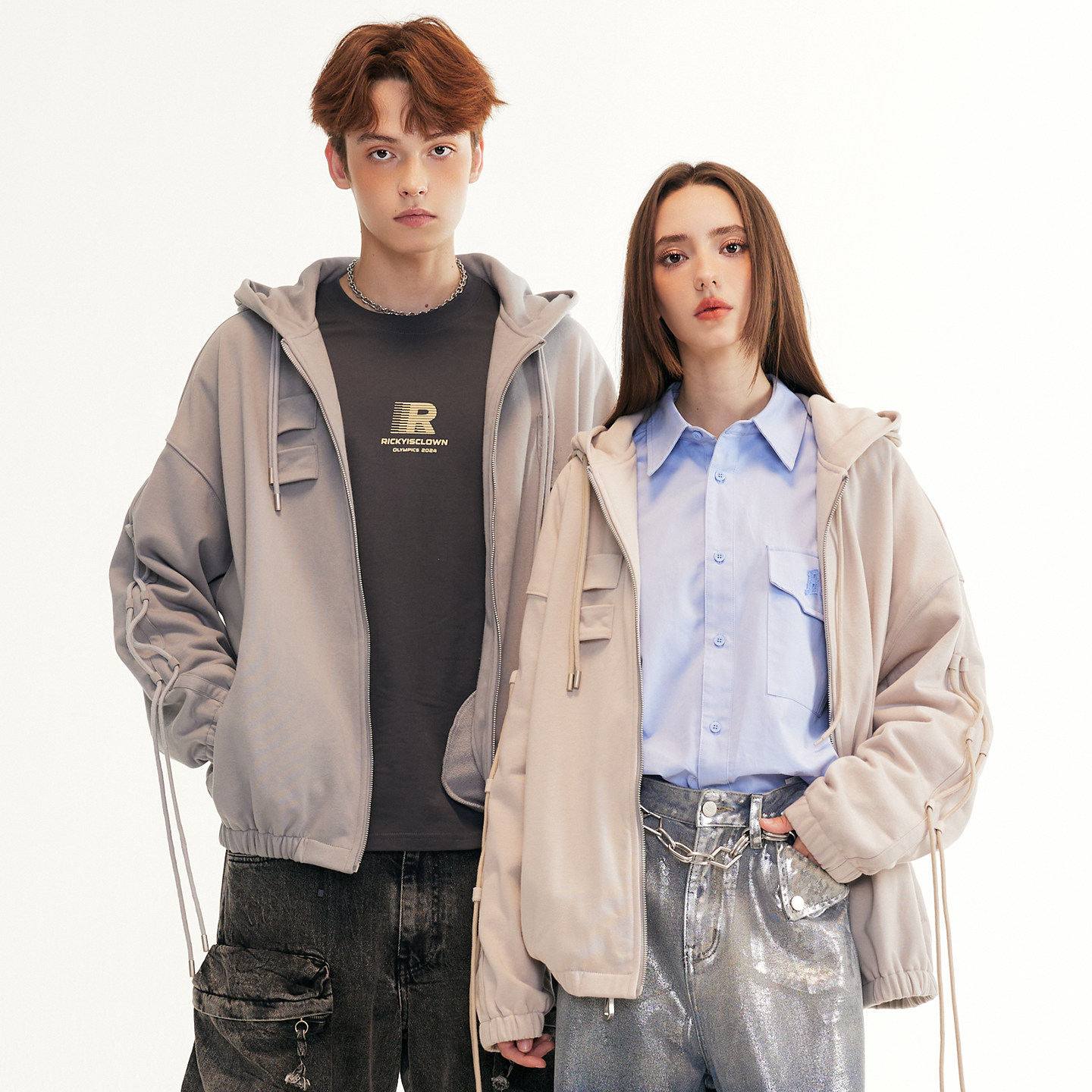 RickyisClown抽绳卫衣男秋季新款宽松设计感小众潮牌情侣装外套女