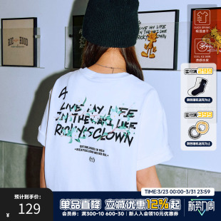 半袖 RIC黑胶山茶花印花短袖 潮牌凉感宽松情侣装 夏季 女 T恤男生新款