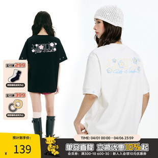 速干凉感半袖 RIC刺绣短袖 女 潮牌情侣装 樱花重磅美式 T恤男新款 夏季