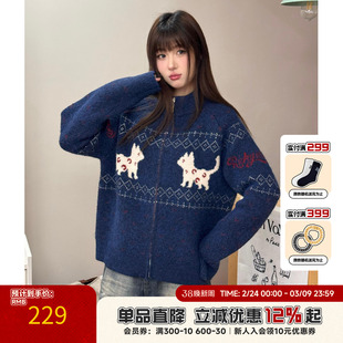 「郝熠然同款」RIC 小猫费尔岛立领开衫毛衣秋冬季针织衫情侣装