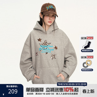 「郝熠然同款」RIC 豹纹星星贴布连帽卫衣冬加绒加厚潮牌情侣外套