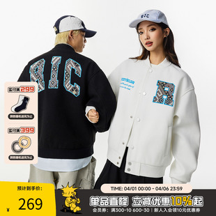 潮牌宽松情侣黑色美式 棒球夹克女 新款 RIC民族风棒球服外套男秋季