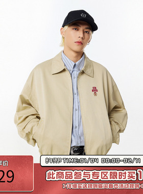 RIC 樱花刺绣翻领哈灵顿夹克男新款秋季街头宽松情侣装潮牌外套女