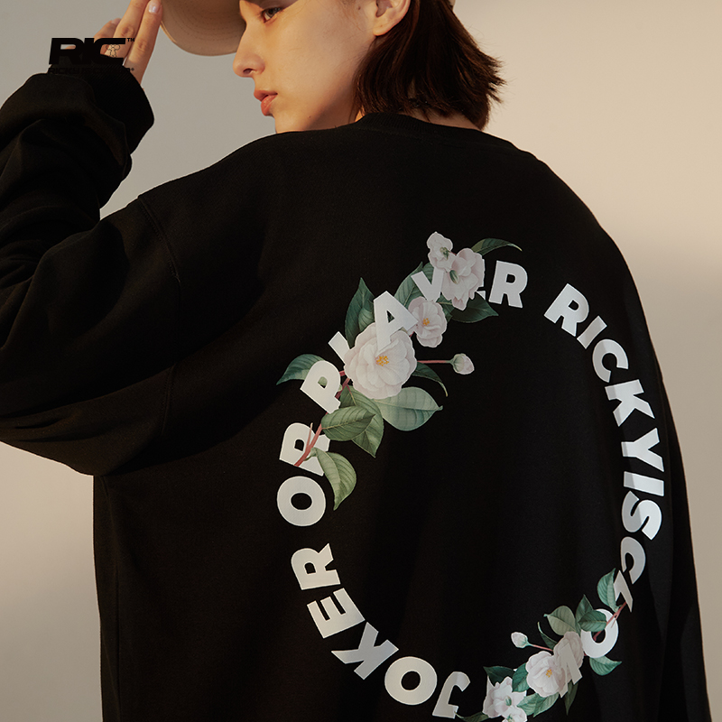 RickyisClown JOKE RiC小丑山茶花圆圈字圆领卫衣男国潮牌情侣装