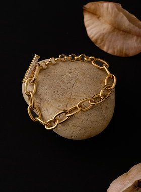 粗链条密镶OT扣手链欧美风