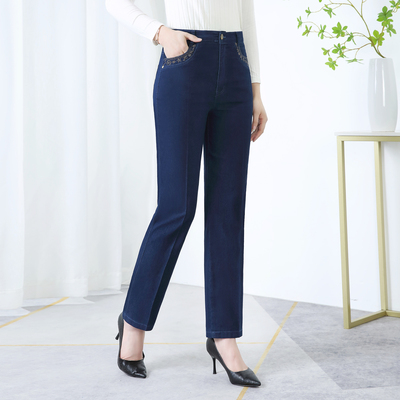 高腰宽松直筒牛仔裤女春秋中老年