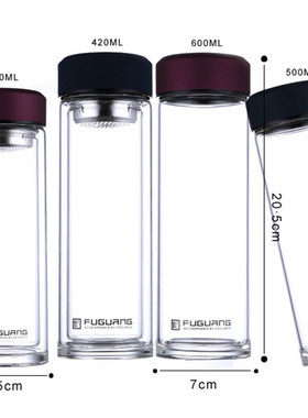 富光大容量单层水晶玻璃杯 500-600ml男女士防漏不锈钢杯盖办公杯