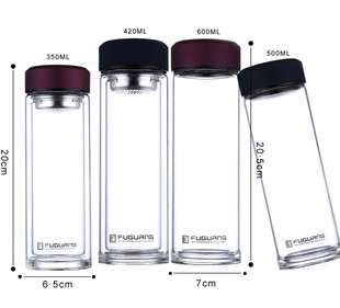 富光大容量单层水晶玻璃杯 600ml男女士防漏不锈钢杯盖办公杯 500