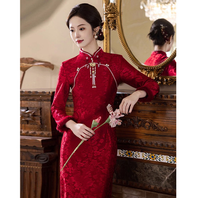 旗袍敬酒服新娘秋冬季长袖年轻款