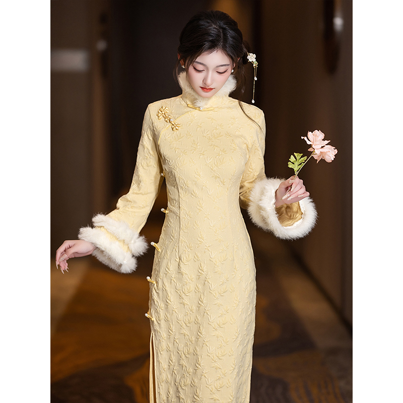 旗袍秋冬款新中式秋冬季长袖长款
