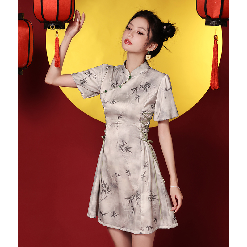 国潮旗袍改良新中式小个子短款夏