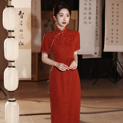 红色旗袍新中式国风订婚礼服夏季