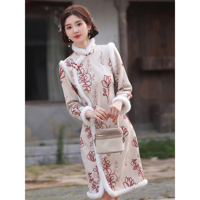 秋冬季旗袍加绒加厚小个子新中式