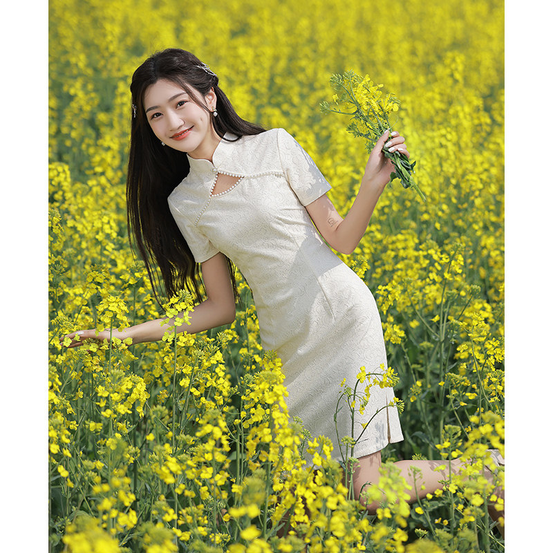 白色蕾丝旗袍年轻款小清新2026年新款夏款少女改良小个子短款夏季图片