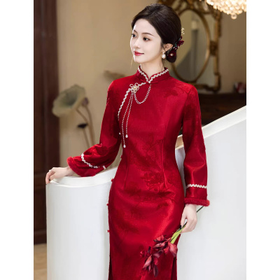 长袖旗袍敬酒服冬季加厚保暖订婚