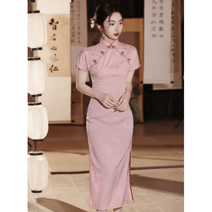 少女小个子新中式 改良年轻款 订婚礼服连衣裙 夏季 粉色旗袍2025新款