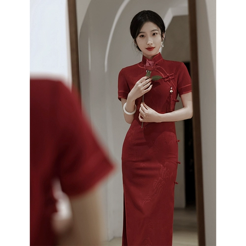 Вечернее платье, красное цветное ципао, премиум класс, китайский стиль