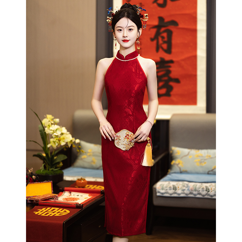 无袖旗袍新中式敬酒服晨袍女新娘