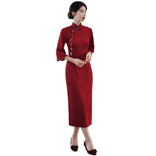 红色旗袍敬酒服新娘倒大袖新中式婚服结婚回门平时可穿订婚礼服裙