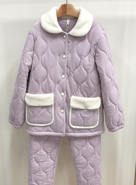 卡路曼 冬季女士轻羽棉加绒加厚柔软简约翻领家居服睡衣套装56018