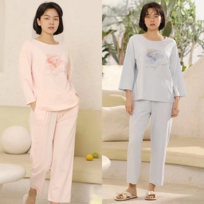 简约家居服女士长袖圆领