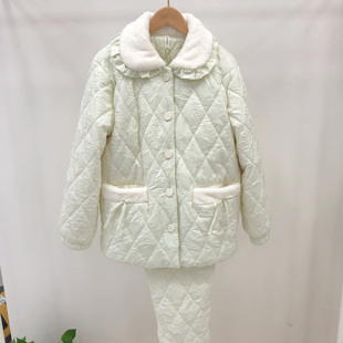 亲情 冬季女士春亚纺修身三层加厚加绒夹棉家居服睡衣525912082