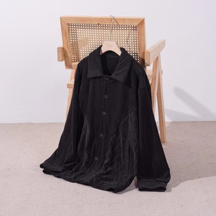 睡衣安杜拉男2023秋新款长袖加厚澳毛绒家居服翻领可外穿套33702