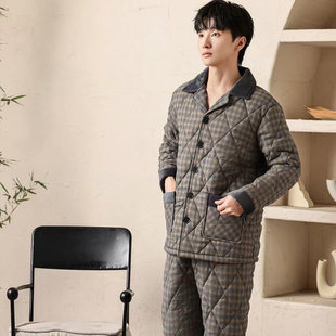 2024多拉美 冬季男士格子梭织夹棉加绒加厚保暖睡衣家居服2452323