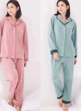 韩蜜蜜秋冬款 女士翻领简约精品摇粒绒加厚睡衣家居服套装H223963