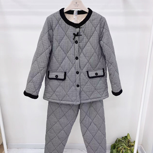 多拉美 冬女士小香风梭织纯棉加绒加厚夹棉外穿睡衣家居服2553204