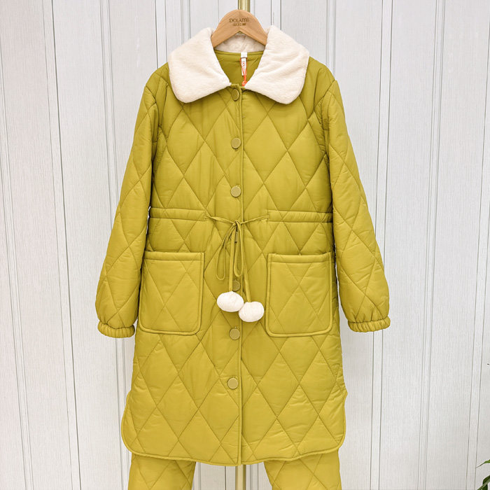 多拉美冬款 加厚翻领加长款女士睡衣/家居服套装