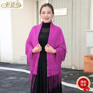 2026新款秋冬纯色流苏百变披肩多功能女时尚百搭长款毛线保暖围脖