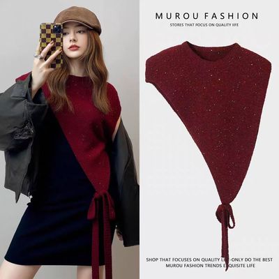 2025秋季新款斜边三角套头披肩百搭气质保暖叠穿宽松马甲坎肩外搭