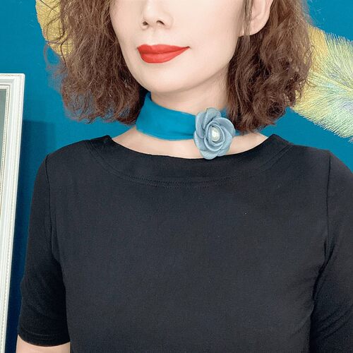 2025夏季新款磁扣纯色玫瑰花朵丝巾女百搭气质薄款遮颈纹围巾围脖